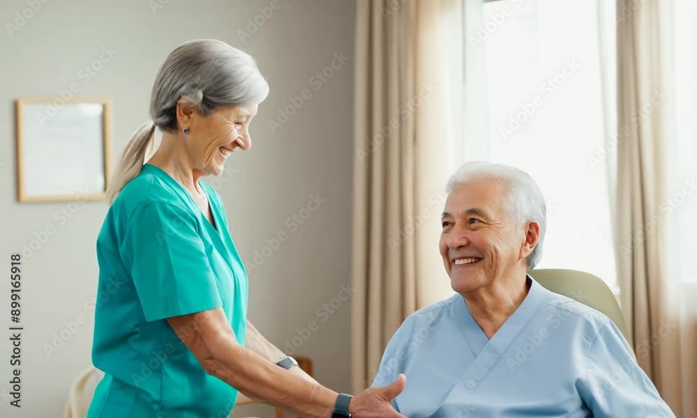 Physical Therapist Assisting Senior Man from Wheelchair at Home