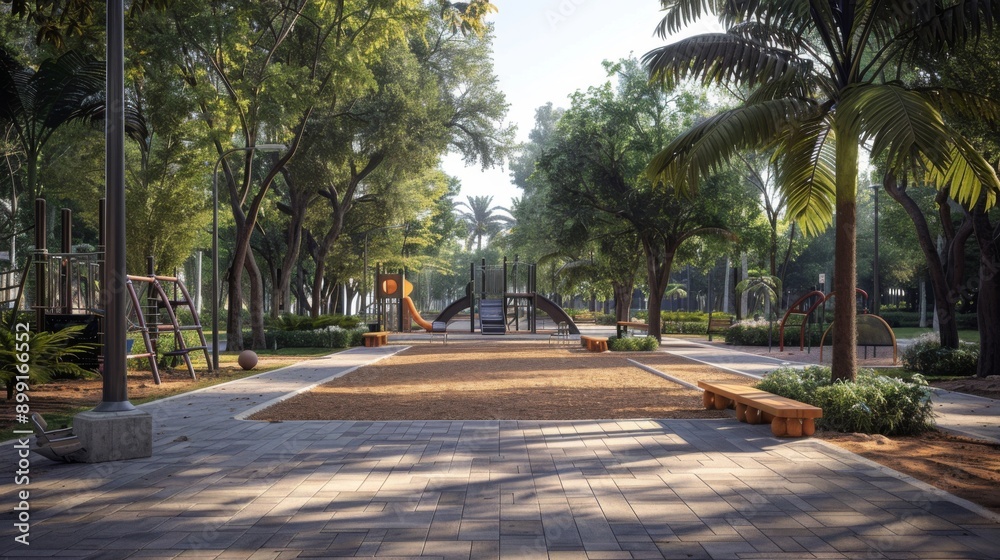 Peaceful Playground in a Lush Tropical Park Peaceful Playground in a Lush Tropical Park