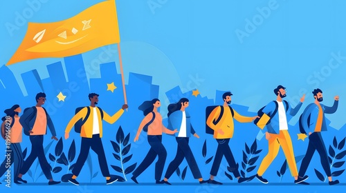 A group of people are hiking up a mountain