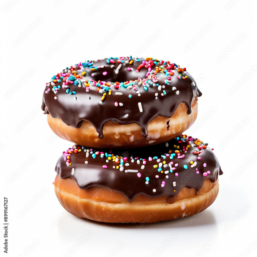 chocolate donut with chocolate icing and sprinkles on topisolated top view on white background chocolate donut with chocolate icing and sprinkles on topisolated top view on white background