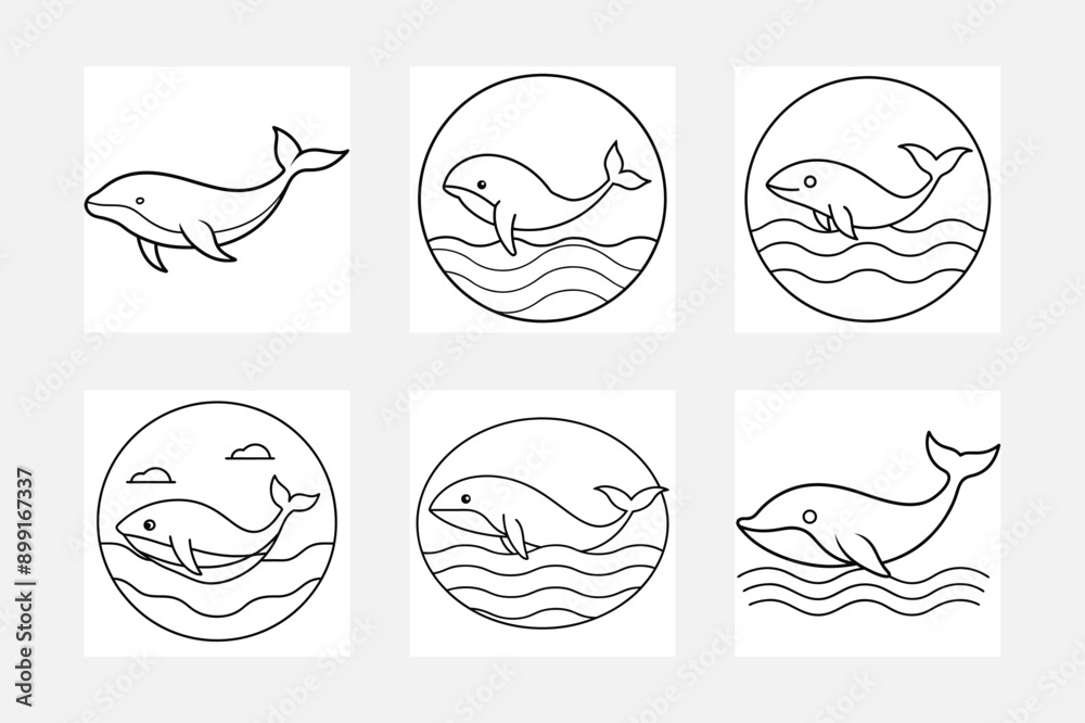 Adorable Whale Line Art Designs for Kids Coloring Books Stock Vector ...