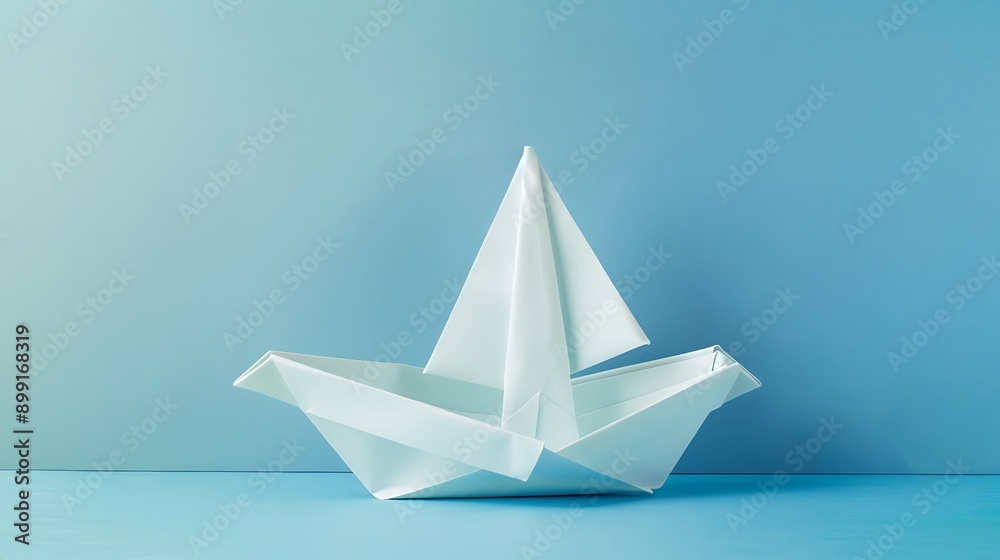 paper origami ship on blue background paper origami ship on blue background
