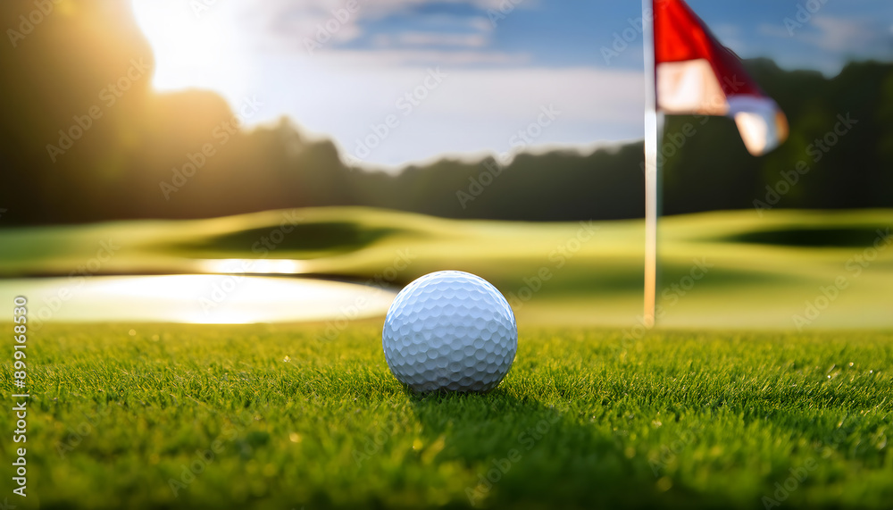 Obraz premium Title for the image: Golf Ball on Green Near Hole
