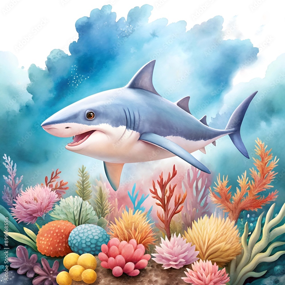 Obraz premium Shark Surrounded by sea anemones. ai generative image