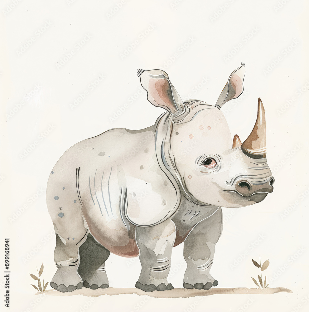 A baby rhino with a horn on its head A baby rhino with a horn on its head
