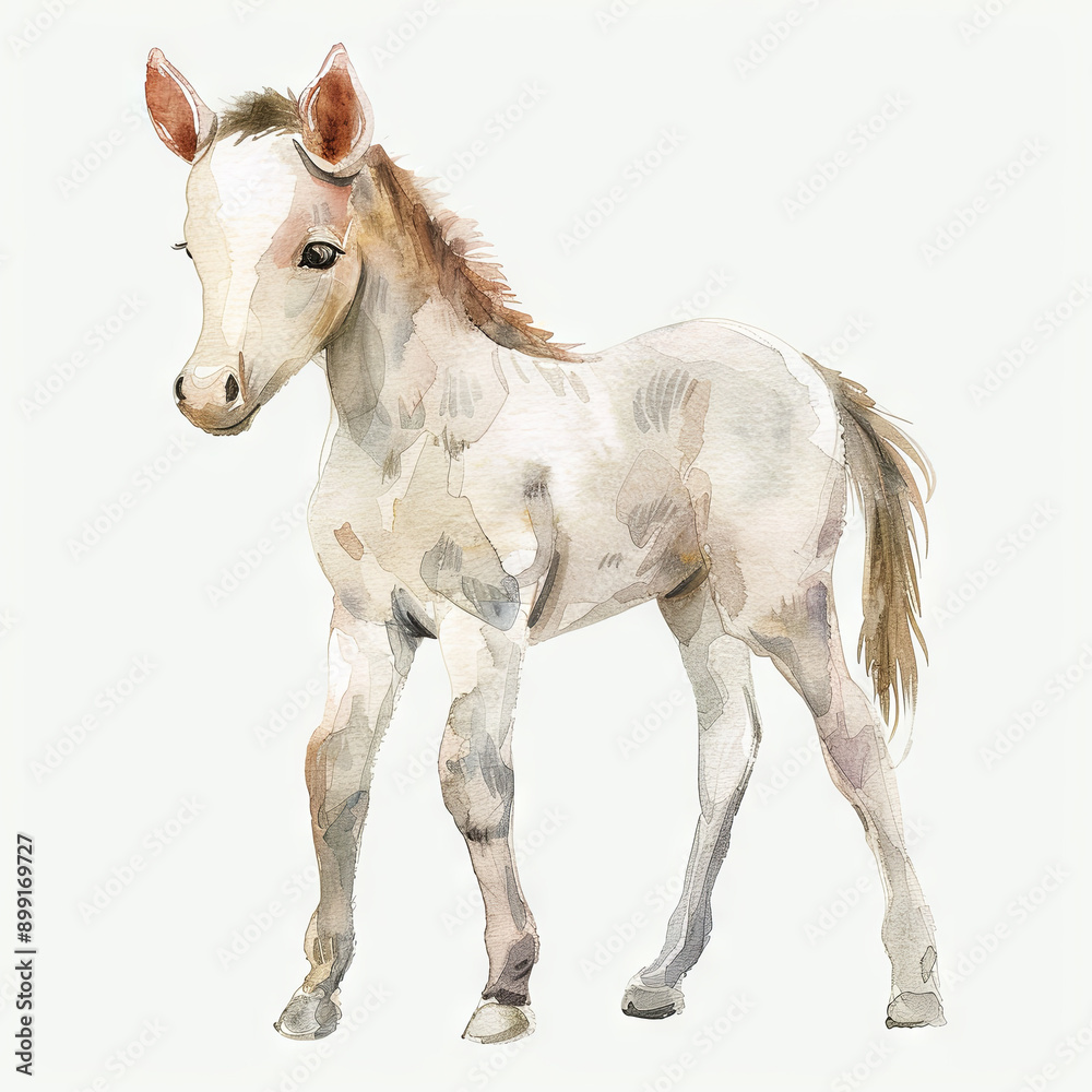 Obraz premium A small white horse with brown mane and tail