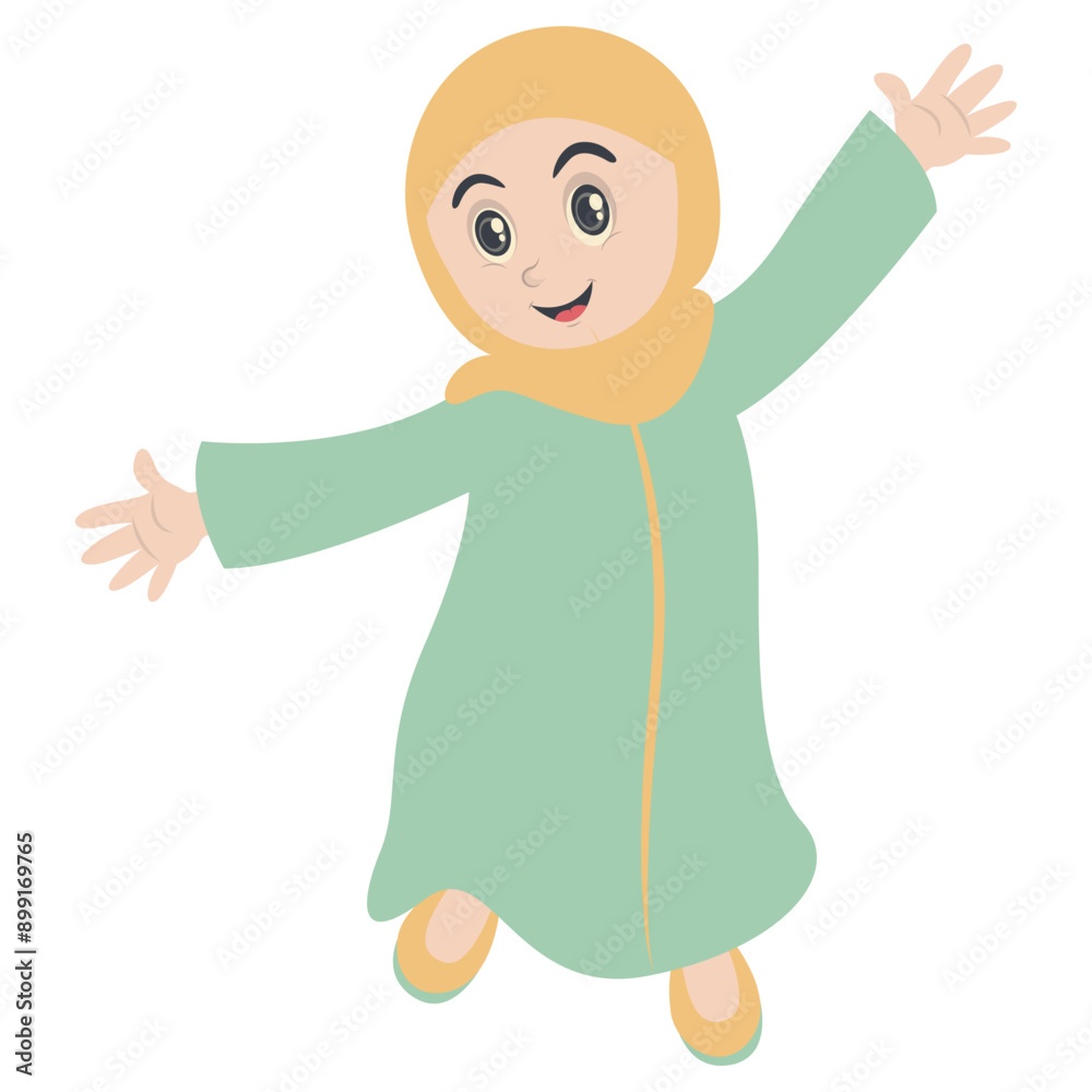 Muslim Character with Cute Cartoon Design. Flat Vector Illustration. Muslim Character with Cute Cartoon Design. Flat Vector Illustration.