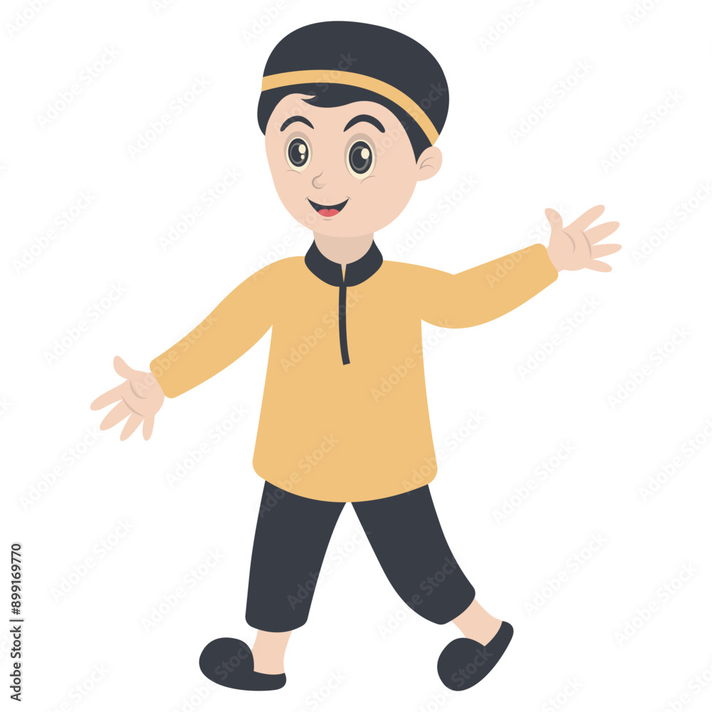 Muslim Character with Cute Cartoon Design. Flat Vector Illustration. Muslim Character with Cute Cartoon Design. Flat Vector Illustration.