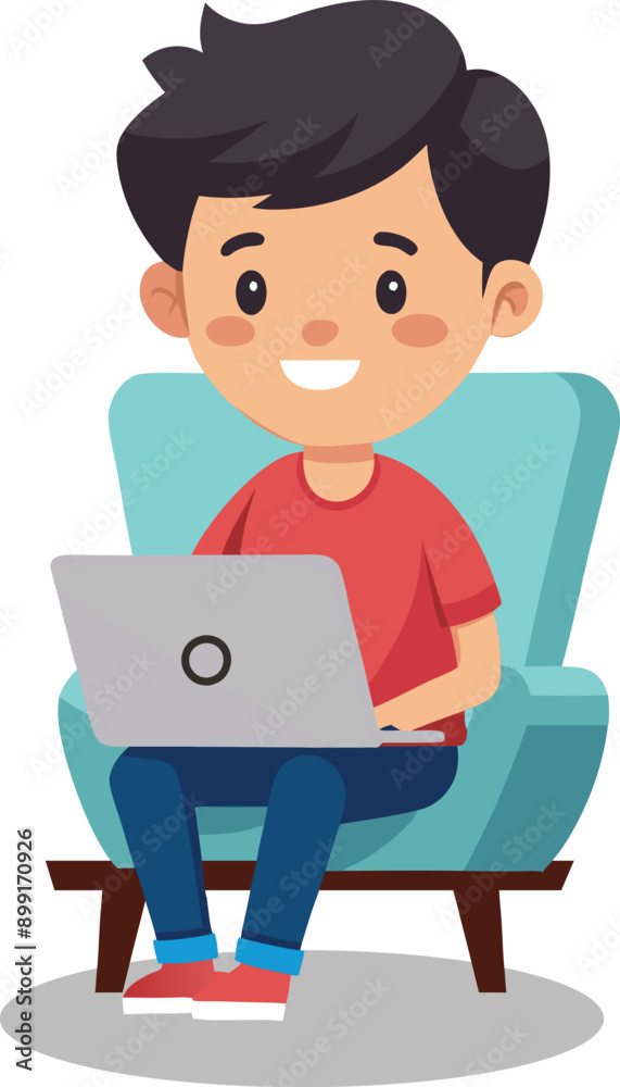 A Boy With Laptop On The Chair Studying Concept Cute Illustration A Boy With Laptop On The Chair Studying Concept Cute Illustration