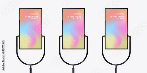 Set of three Realistic Hanging LED Screens Mockup in 3Ds. LED screen light box. Illuminated lightbox with empty space for design. Restaurant, hotel © Paradox-D