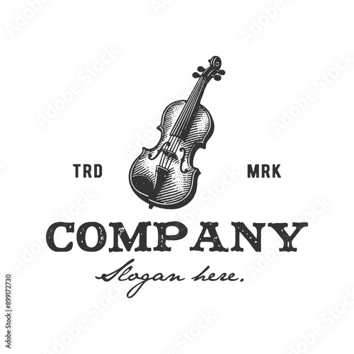 vintage logo violin hand drawn vector template illustration