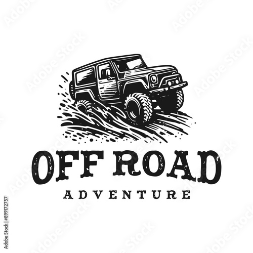 vintage logo off road car hand drawn vector template illustration