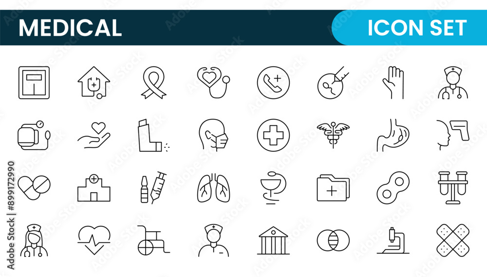 Set of Medical web icons in line style. Medicine and Health Care, RX. Medicine, check up, doctor, dentistry, pharmacy, lab, scientific discovery, collection. Set of Medical web icons in line style. Medicine and Health Care, RX. Medicine, check up, doctor, dentistry, pharmacy, lab, scientific discovery, collection.