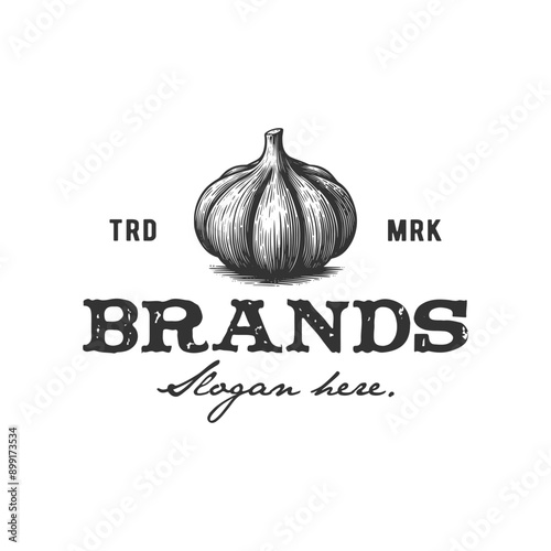 vintage logo garlic hand drawn vector template illustration