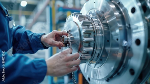 A man is working on a machine with a chain