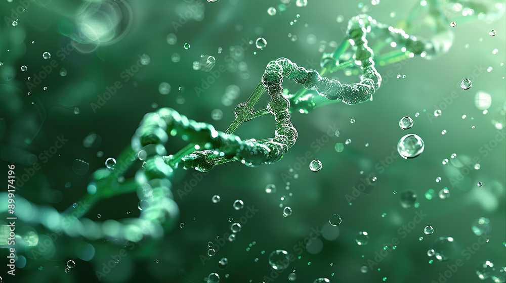 3D rendering of green DNA gene strands 3D rendering of green DNA gene strands