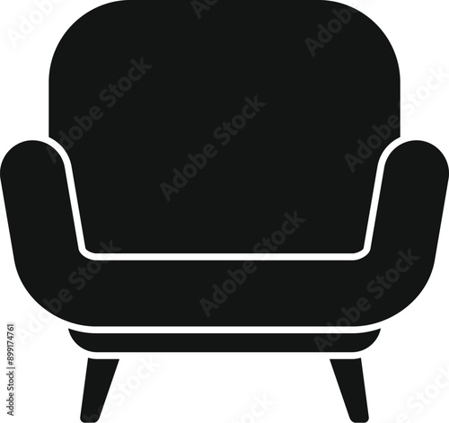 Black glyph icon representing a comfortable armchair, ideal for a furniture store