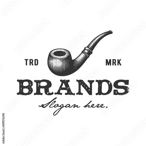 vintage logo smoking pipe hand drawn vector template illustration
