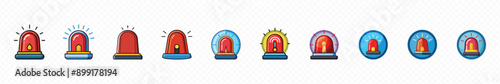 Alarm siren icon. Emergency siren icon. Siren ambulance, Emergency siren icon in flat style. Flashing red siren Icon,  Medical emergency siren icon set in black and red and filled and outlined