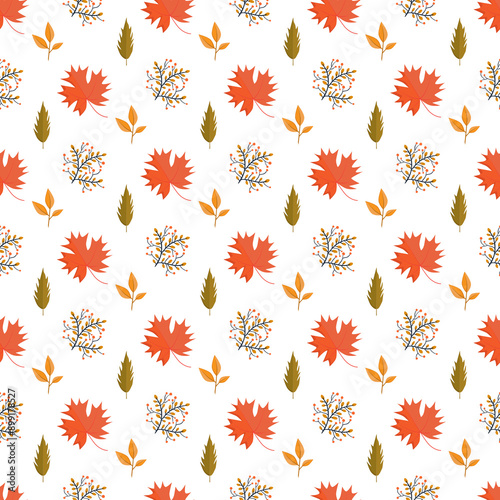 Autumn leaves pattern with leaves and flowers vector