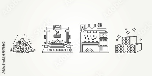 minimalist metal steel manufacturing process line art icon logo vector illustration design. simple modern process, production, factory logo concept