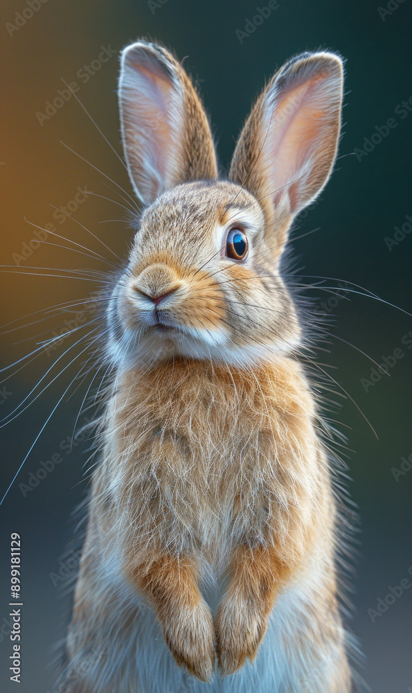 Obraz premium nature photograph of an upright rabbit.generative ai