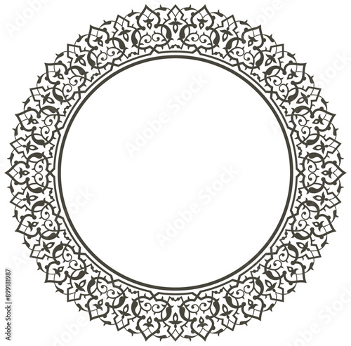 Vector illustration of circular ornament design pattern, arabic ornament design, circle frame border, suitable for calligraphy ornaments, mosque decoration. used with text input in the center area