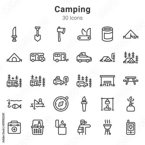 30 icons collection about camping