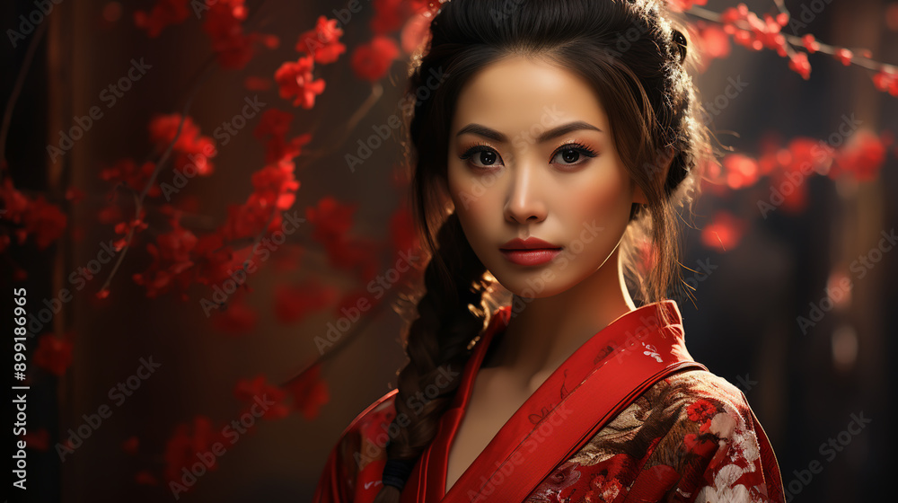 Woman Unidentified female dresses Kimono for her wedding ceremony Woman Unidentified female dresses Kimono for her wedding ceremony
