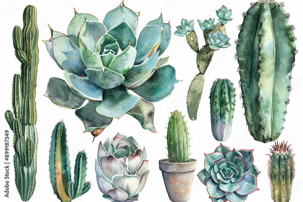 Cacti and succulents collection on white background Cacti and succulents collection on white background
