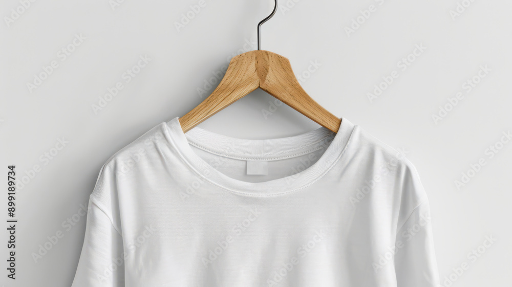A white shirt hanging on a wooden hanger A white shirt hanging on a wooden hanger