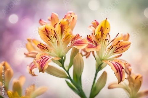 Peruvian lily flower bokeh background, AI generated