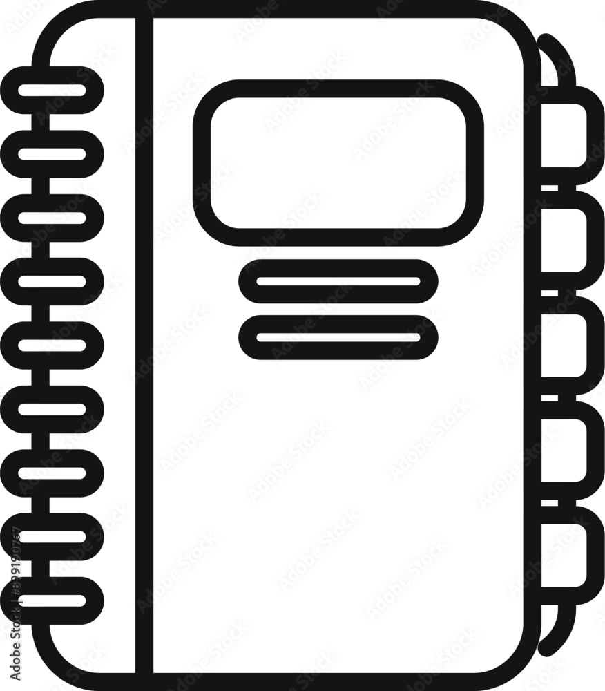 Simple line drawing of a personal closed notebook with a bookmark ribbon, suggesting organization and planning Simple line drawing of a personal closed notebook with a bookmark ribbon, suggesting organization and planning