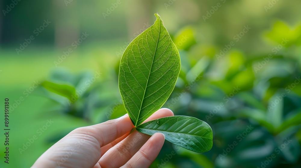 Hand Holding a Leaf: A hand holding a green leaf, emphasizing nature and eco-friendliness.
