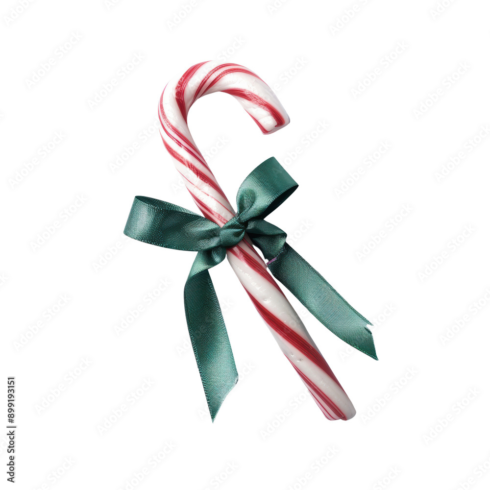 A red and white candy cane tied with a green ribbon. Perfect for Christmas or holiday themed designs. A red and white candy cane tied with a green ribbon. Perfect for Christmas or holiday themed designs.