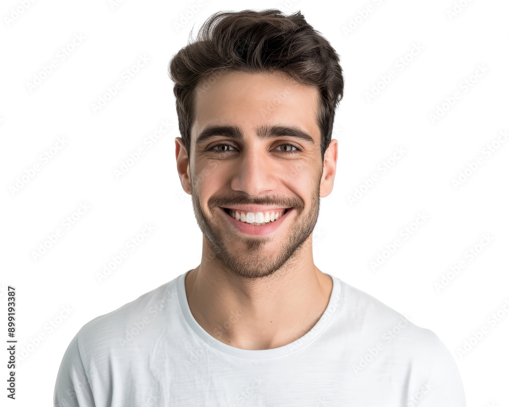A man with a white shirt and a smile on his face. He is wearing a beard and has a mustache A man with a white shirt and a smile on his face. He is wearing a beard and has a mustache