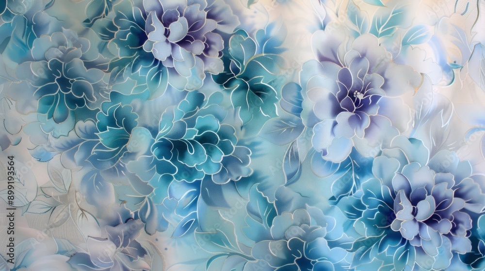 Blue Floral Pattern on Silk Fabric: Delicate and Artistic Blue Floral Pattern on Silk Fabric: Delicate and Artistic