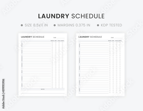 Laundry Schedule Template Printable, Weekly Laundry Chore Management Chart, Clothes Washing Planner