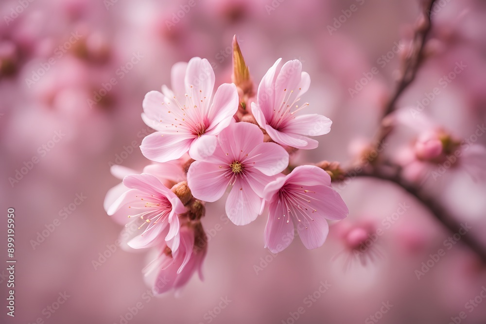 Pink flowering almond flower bokeh background, AI Generated Pink flowering almond flower bokeh background, AI Generated