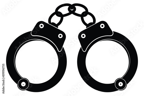 handcuffs isolated on white. black-silhouette-handcuffs-icon--white-background. OK SYMBOL WITH HANDCUFFS CONCEPT. Ai generate 
