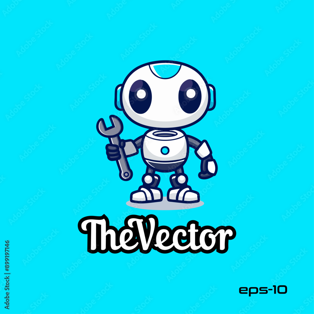 Fototapeta premium Cute mechanical robot logo, vector, mascot, character, cartoon, illustration