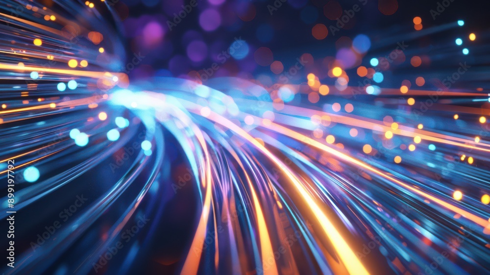 Obraz premium A colorful, abstract image of a light beam with a blue and orange hue