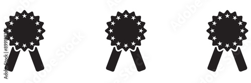 Quality Icon. symbol of award medal of winner champion in sport. vector set of trophy reward prize who come first place in rank. 