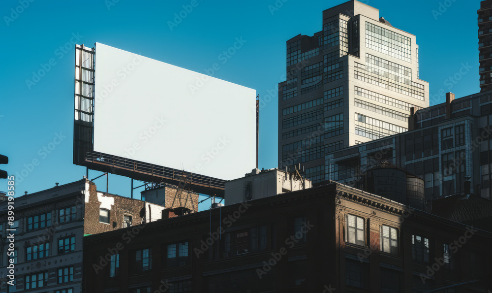 a wide white billboard on top of a building, in new york, mockup,generative ai a wide white billboard on top of a building, in new york, mockup,generative ai