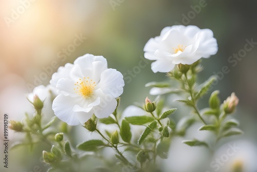Rock rose flower bokeh background, AI Generated