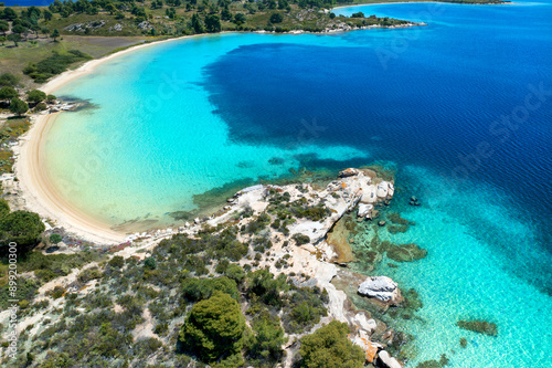 Fototapeta Naklejka Na Ścianę i Meble -  aerial view beautiful beach sithonia halkidiki, greece