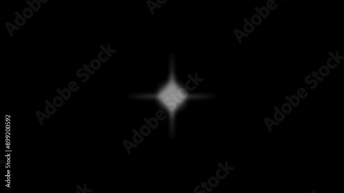 Twinkling star, blinking light effect on a black background with alpha channel. Seamless animation loop of radiant starlight. Continuous glowing effect