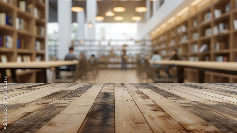 Wooden Tabletop in a Modern Library: Perfect for Displaying Your Products Wooden Tabletop in a Modern Library: Perfect for Displaying Your Products