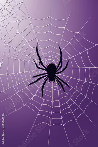 Halloween web banner with dark Purple spider cobweb background.