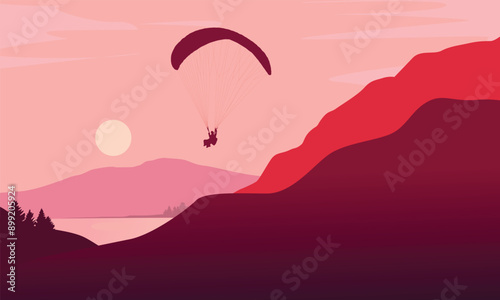 Fabulous illustration of paragliding sport with great scene of nature in the background best for your digital graphic and print design